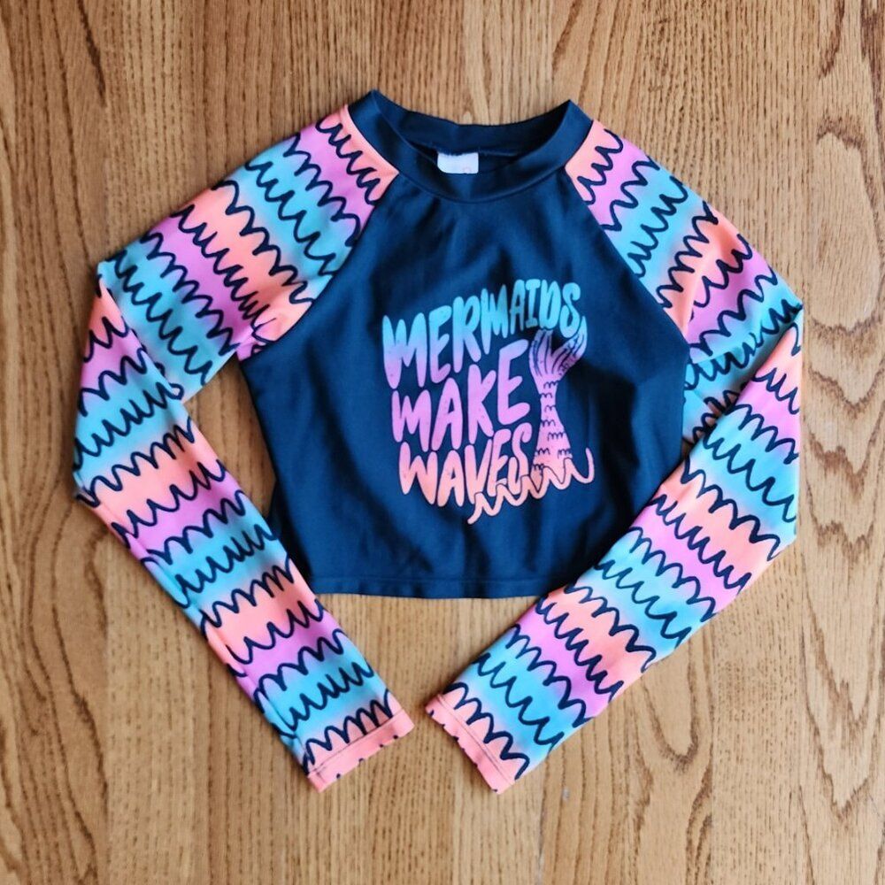 Mermaid Long Sleeve Rash Guard | Cropped | Girl's 7-8 | Bright Colors